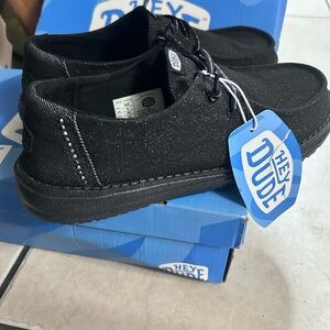 Hey Dude Womens Wendy Stardust Casual Shoes black glitter, size 8